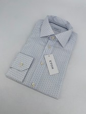 Eton Dress Shirt Mens L 16 - 41 White Geometric Slim Fit Barrel Cuff Button Up