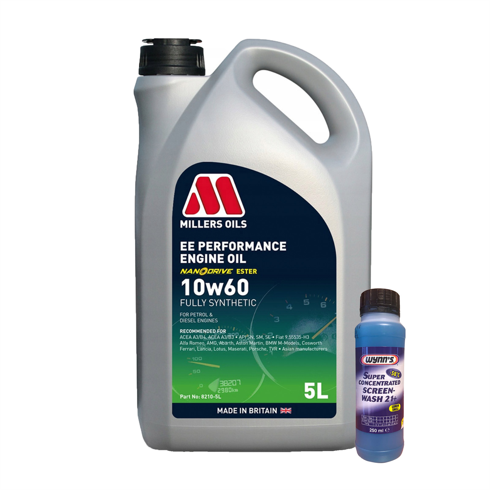 Millers Oils 10W60 Fully Synthetic Engine Oil ACEA A3/B4 A3/B3 5L + Screen Wash
