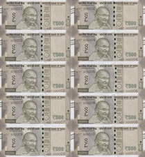 India 500 Rupees 2022 P 144 UNC Set 10 pcs LOW SERIAL NO. 1-10