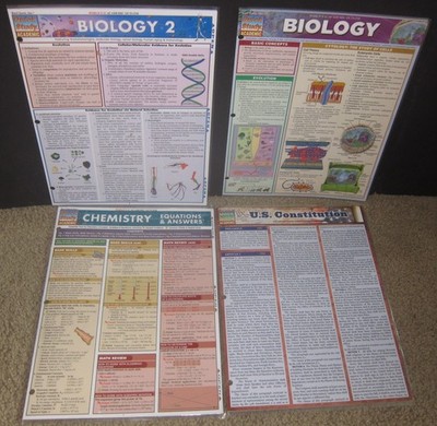 Lot Of 4 - Quick Study Academic Laminated Study Guides - bio 1 & 2, chem, etc