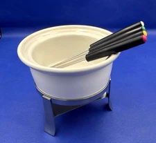 Chantal Porcelain Chocolate / Dessert Fondue Pot with candle stand  & 4 Forks