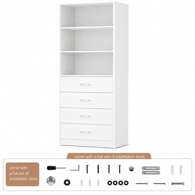 Wood Closet Organizer System with 4 Drawers & Shelves, 21.3'' Storage Unit