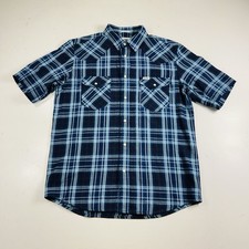 Wrangler Pearl Snap Shirt Short Sleeve Blue Plaid Regular Fit Men  s Size Medium