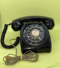 Vintage 1970s Automatic Electric Phone Black Rotary Dial Desk cord Plug