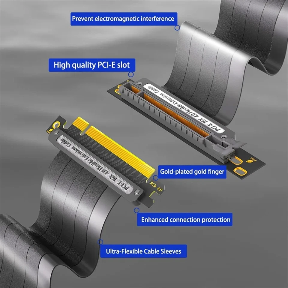 90 Degree PCIE 4.0 Extension Cable 16x Shielded High Speed GPU Riser Cable New - Image 2 of 4