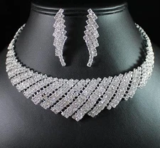WOW CLEAR AUSTRIAN RHINESTONE CHOKER NECKLACE EARRINGS SET BRIDAL PROM N1349