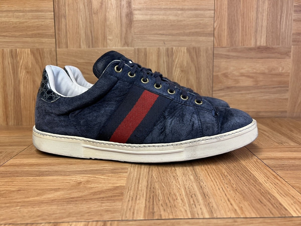 RARE🔥 GUCCI Ace Low Navy Blue Suede Croc Snake Sneakers RARE🔥 GUCCI Ace Low Navy Blue Suede Croc Snake Sneakers