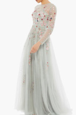 NEW, MAC DUGGAL Floral Embroidered Long Sleeve Gown in Platinum Multi 6 WD209