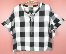 TB12173-NEW a.n.a Women Thin Comfy Rayon Blouse Short Sleeve Multicolor Plaid XL