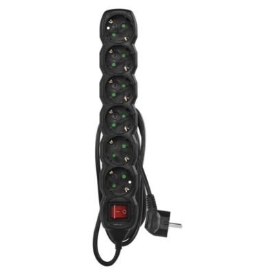 Extension Lead Cable 16A EU Main Plug Socket 6 Way 1.5m Black