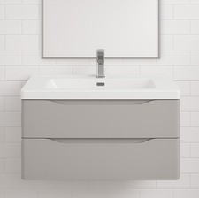 Wall Hung Bathroom Vanity Unit And Sink Basin Matt Bali Grey 2 Drawers 900mm
