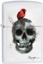 Zippo Steven Spazuk Skull Fumage WindProof Lighter White Matte 29644 NEW L@@K