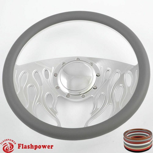 14" Billet Steering Wheels Wood Half Wrap Impala Chevy II GMC Chevelle w/ Horn - Picture 9 of 11
