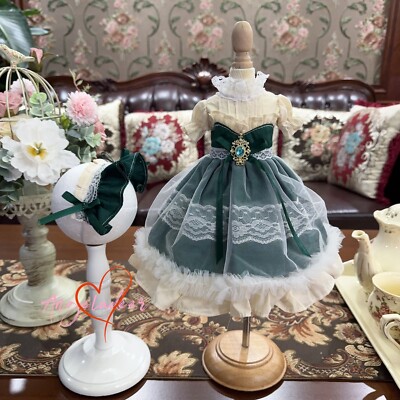 Blythe 1/6 1/4 Puyoo 1/3 BJD Clothes Beige+Green Dress + Headwear Tulle Arround