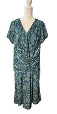 wayward fancies Graphic Floral Print Crepe Ruched Asymmetric Waist Dress 2X