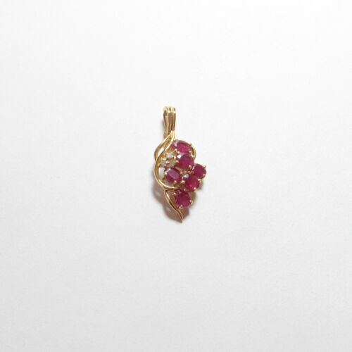 Estate 14K Yellow Gold Natural Oval Rose Red Ruby And Diamond Pendant 1.20 Cts