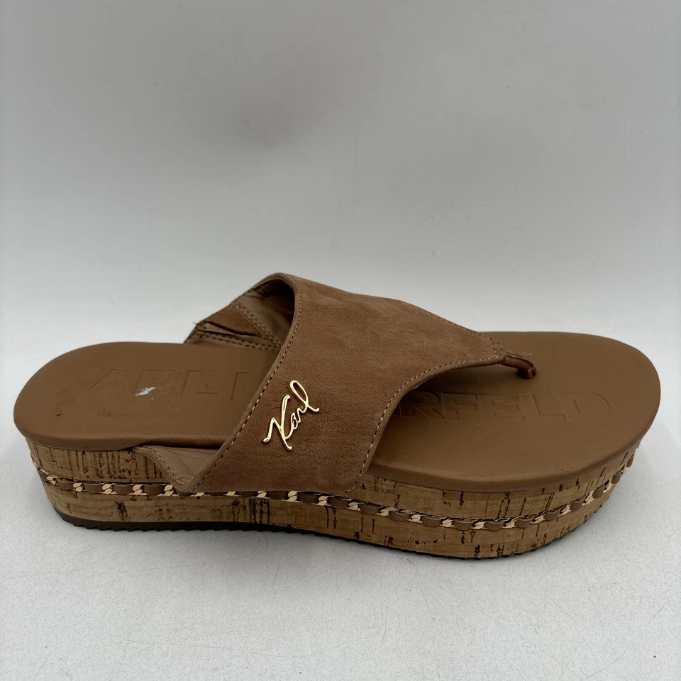 Sandalias KARL LAGERFELD Karsyn de cuero marrón con cuña sin cordones, talla 7M Foto 2 de 4