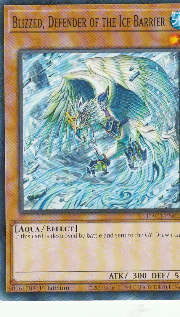 YUGIOH CARD 1 X BLIZZARD DEFENDER OF THE ICE BARRIER HAC1-EN029