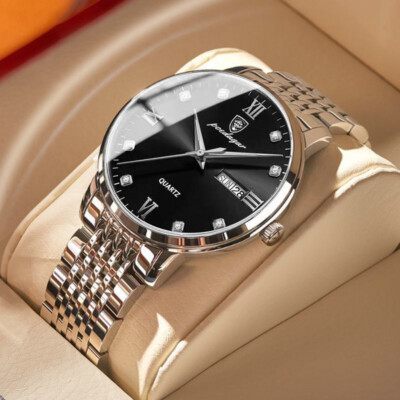 Men's Waterproof Stainless Steel Night Light Watch Quartz Watch POEDAGAR