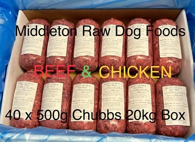 Dog Food Frozen BEEF (OX) HEART & CHICKEN MINCE. BARF RAW DIET 40x500g 20kg