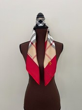 Unisex Burberry Silk Wrap NWT Bandana Cover House Beige Check Red Border Scarf