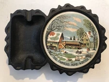 Vintage Animal Farm Home Winter Scene Trivet Spoon Rest Collectible Decor GS1D24