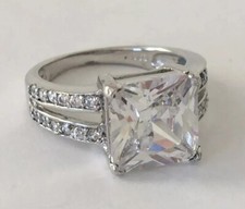 Sterling Silver 925 Princess Cut Solitaire CZ Wedding Engagement Ring Size 7