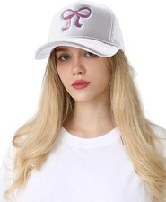 Womens Bowknot Embroidered Trucker Hat Trendy Mesh Baseball One Size, White