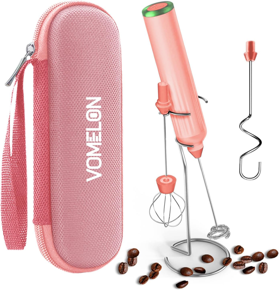 Milk Frother Handheld with 3 Stainless Steel Whisks, Rechargeable Electric Drink
