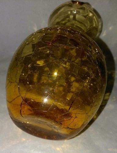Amber Crackle Glass Pitcher Hand Blown Vintage Applied Clear Handle 4 Inch Tall - Picture 3 of 7