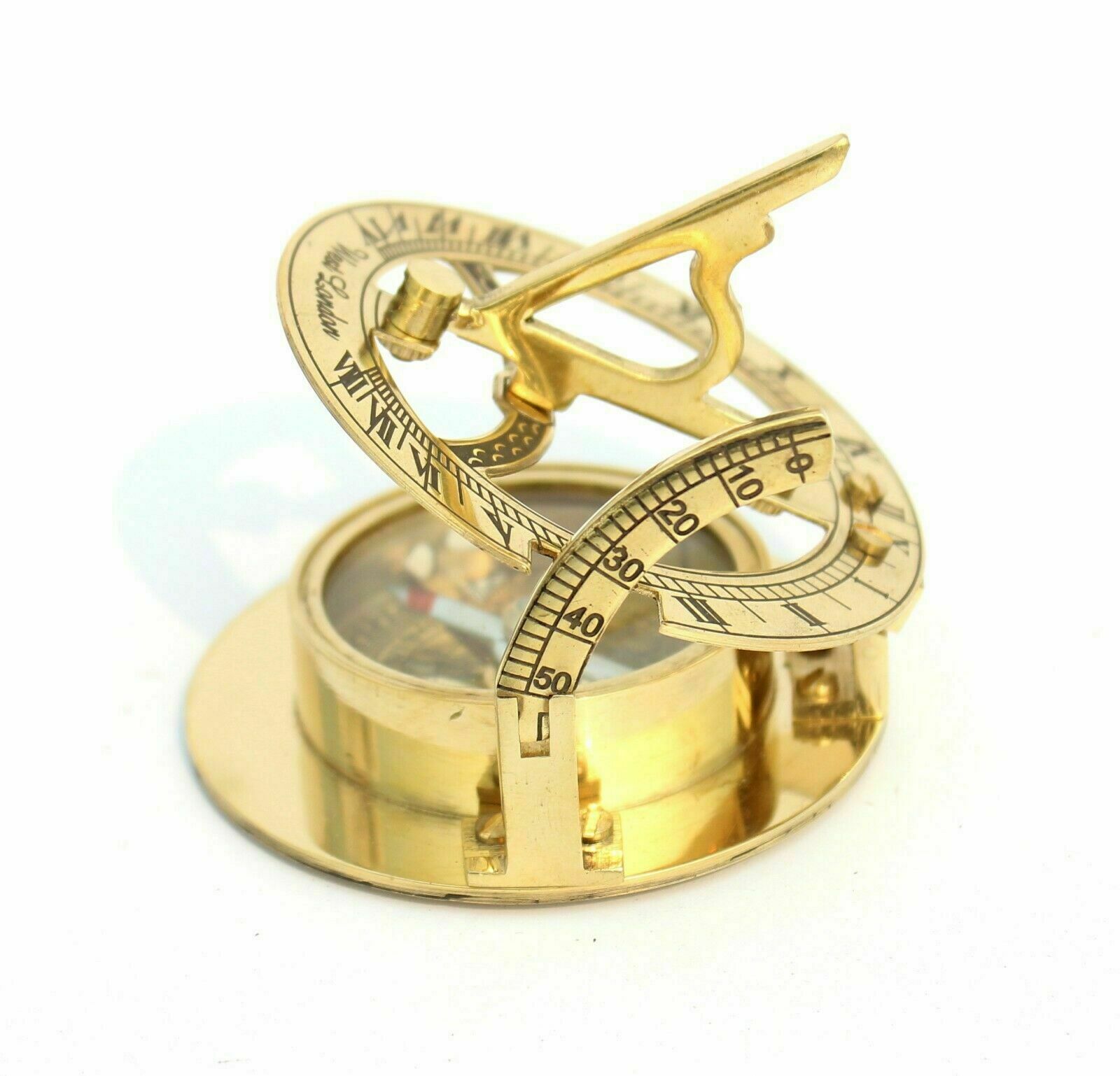 Nautical Maritime Brass Vintage SUNDIAL Marine Compass Golden Finish
