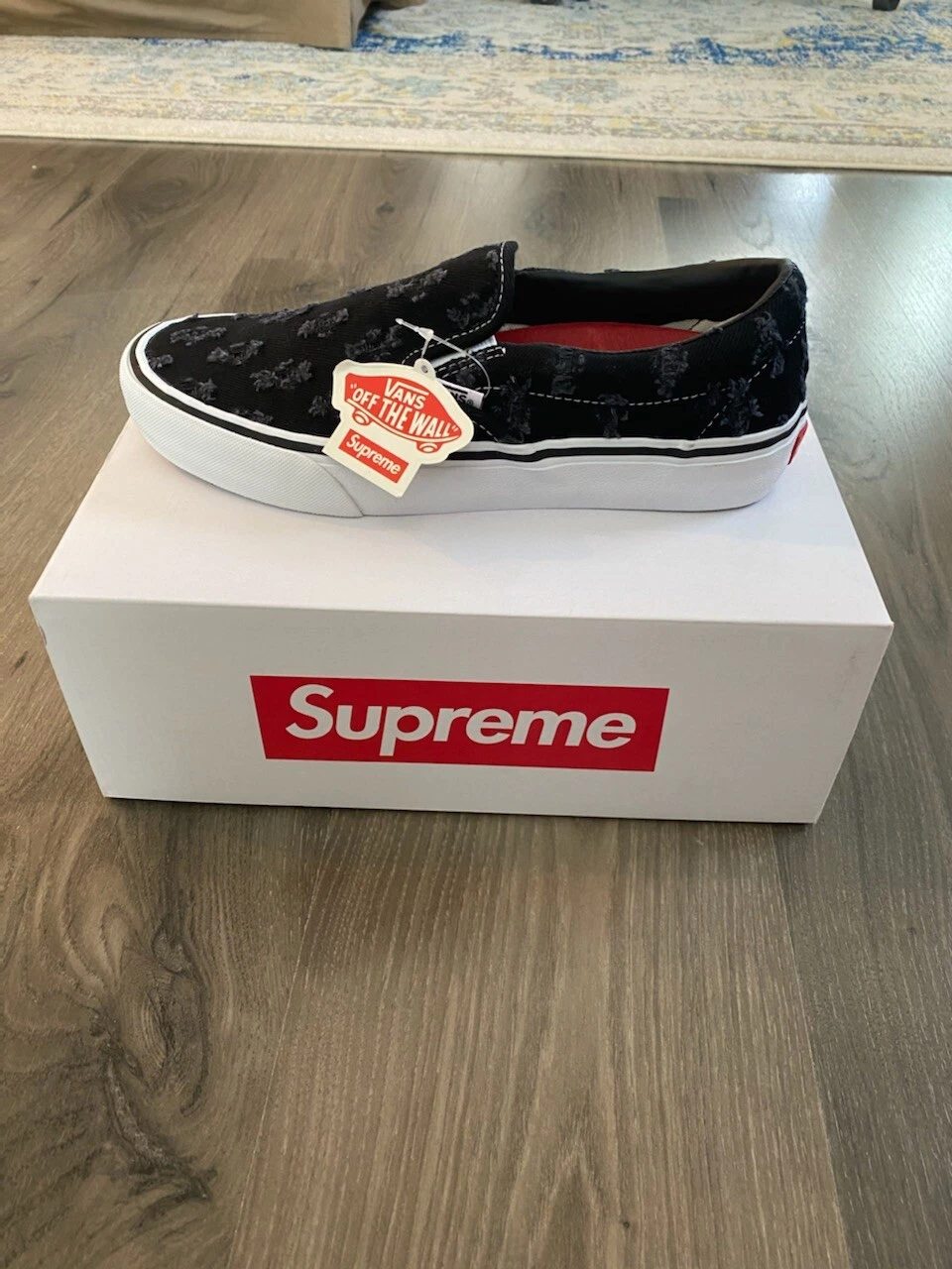 Supreme x Vans Denim Hole Punch Slip on Pro. Noir. Taille 8.