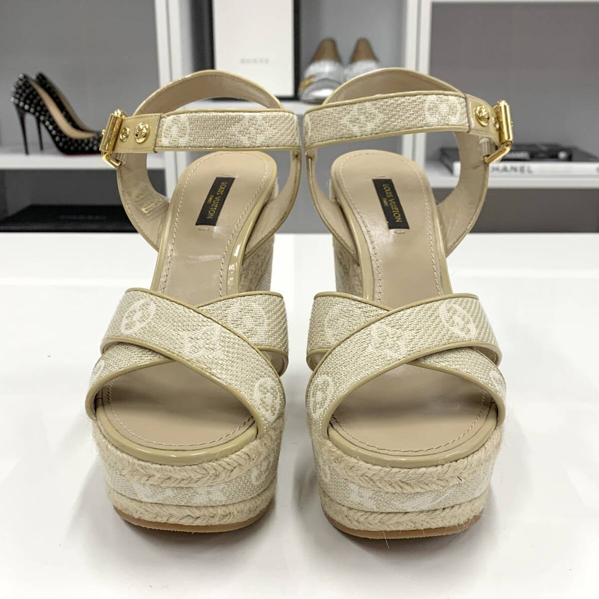 Louis Vuitton Starboard Line Fabric Monogram Wedge Sandals Louis Vuitton Starboard Line Fabric Monogram Wedge Sandals