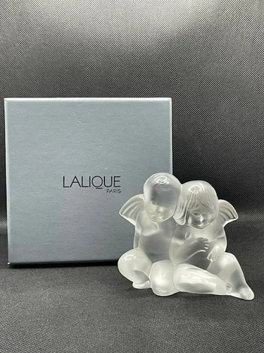 LALIQUE PARIS TWIN ANGELS/CHERUBS FIGURINE SCULPTURE BOXED IMMACULATE