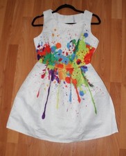 Fashion White A-line Dress With Multicolored Abstract Print Sz Small Forever 21