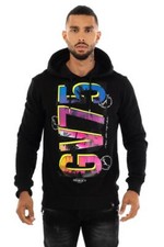 Avenue George V Paris Men's Long Sleeve Black Hoodie Multicolor GV75 rhinestone