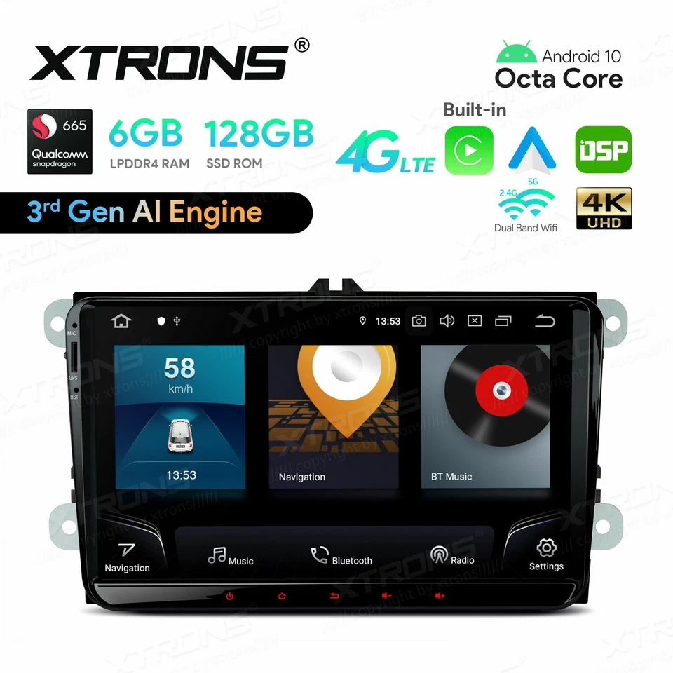 AUTORADIO ANDROID 10 STEREO AUTO VOLKSWAGEN GOLF PASSAT TIGUAN POLO 6GB 128GB - Immagine 2 di 4