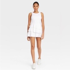 JoyLab Women s Knit Highneck Layered Active Dress - White Size Large NWT