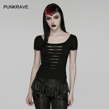Punk Rave Women Black Gothic Punk Mesh Short Sleeve T-Shirt Hollow Out Tops
