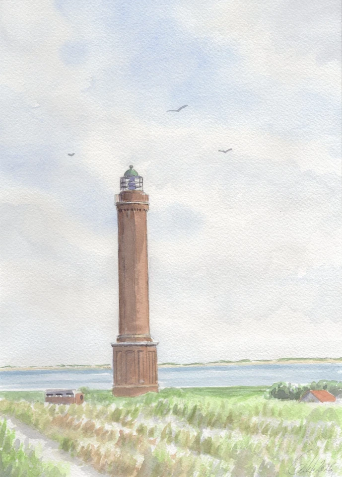 Original Aquarell -Ostfriesische Insel,Nordsee - Leuchtturm Norderney - Bild 1 von 1