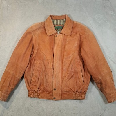 Hidepark Bomberjacke Herren Large hellbraun Leder weich Vintage kariert gefüttert Mantel