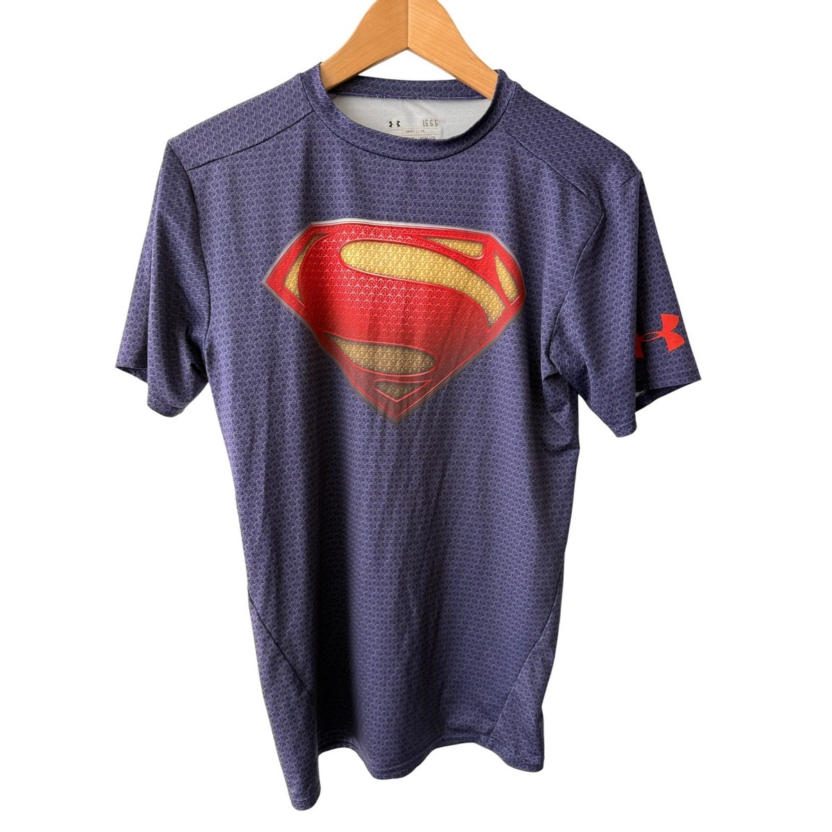 Under Armour Superman Shirt Mens Large Purple HeatGear Compression