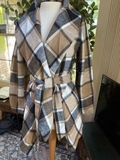 Allegra K Women s Wrap Shawl Coat Black Tan Cream Plaid Collared NWT Small