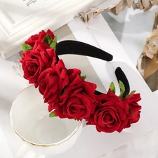 Romantic Rose Headband Floral Hair Hoop Women's Wedding Party Hair Accessory
