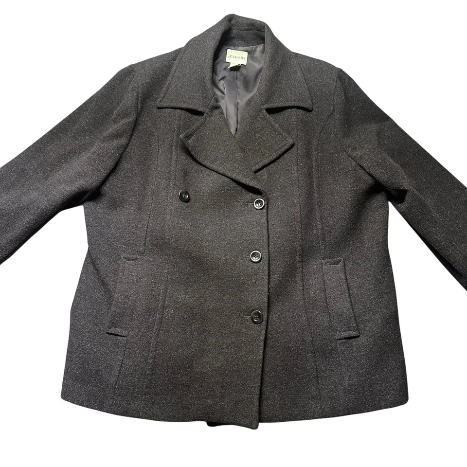 St Johns Bay женщин бушлат 2 X серый шерстяная смесь двубортный кнопка куртка - Изображение 2 из 4