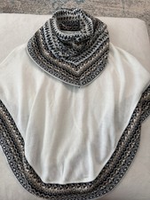 Women's Peruvian Poncho Sweater - White and Gray One Size E02