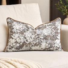 Neutral Floral Pillow Cover 12 x 20 Inch, Vintage 20" x 12" Pack of 1 Brown