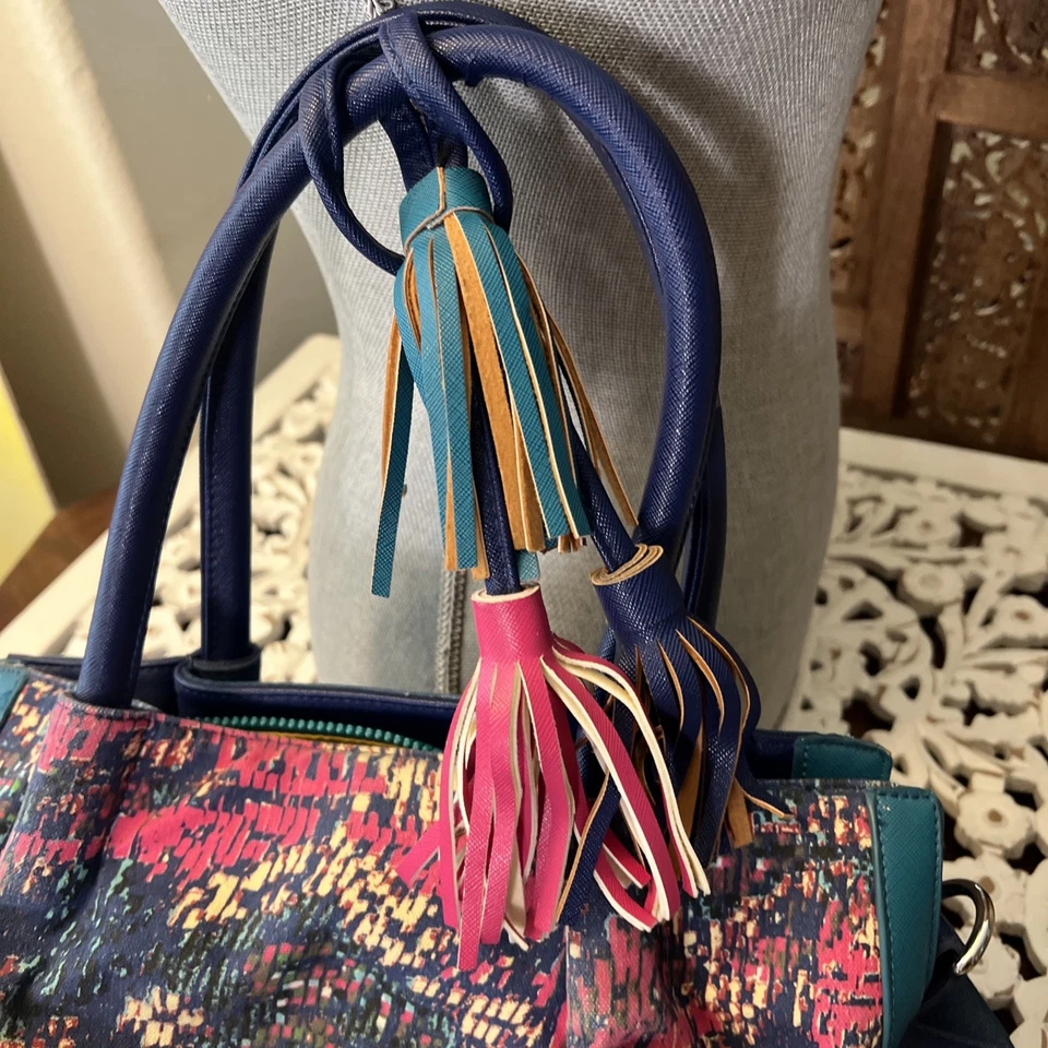 Bolso de Hombro Grande Cirque Du Soleil Vibrante Estampado de Algodón Bolso con Cremallera Dije 17x7x9 Foto 3 de 4