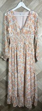 PATRONS of PEACE Floral Pink/Orange Lined Maxi Dress Long Size Medium