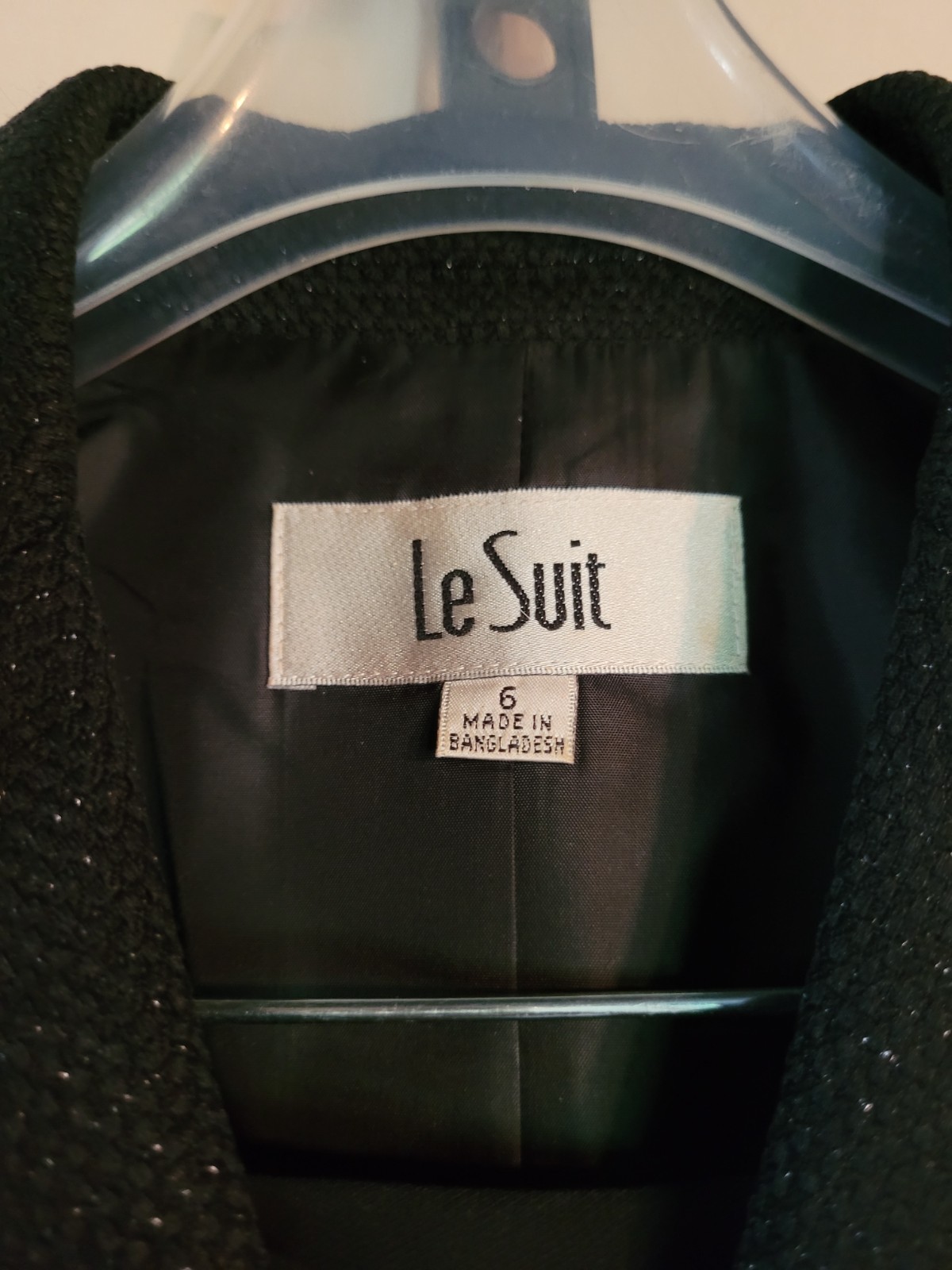 Le Suit Women's Pant Suit Size 6 Black Lined Rainbow Thread Weave Jacket